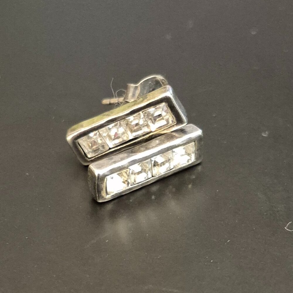 Grace & Heart Elegant Sterling Silver Bar Earrings with Clear Swarovski Crystals